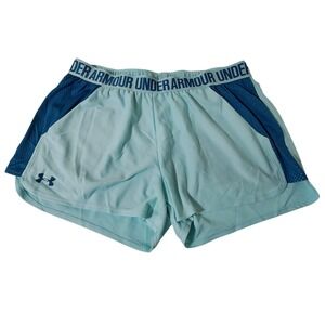 Under Armour HeatGear Womens Shorts Light Blue Mesh Trim Athletic Gym Size L